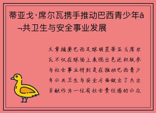 蒂亚戈·席尔瓦携手推动巴西青少年公共卫生与安全事业发展