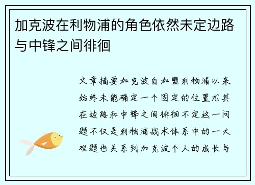 加克波在利物浦的角色依然未定边路与中锋之间徘徊